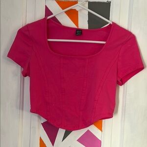 Forever 21 Pink Crop Top with Square Neckline and Short Sleeves